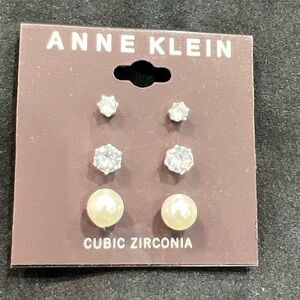 Anne Klein Cubic Zirconia and Pearl Earring Set